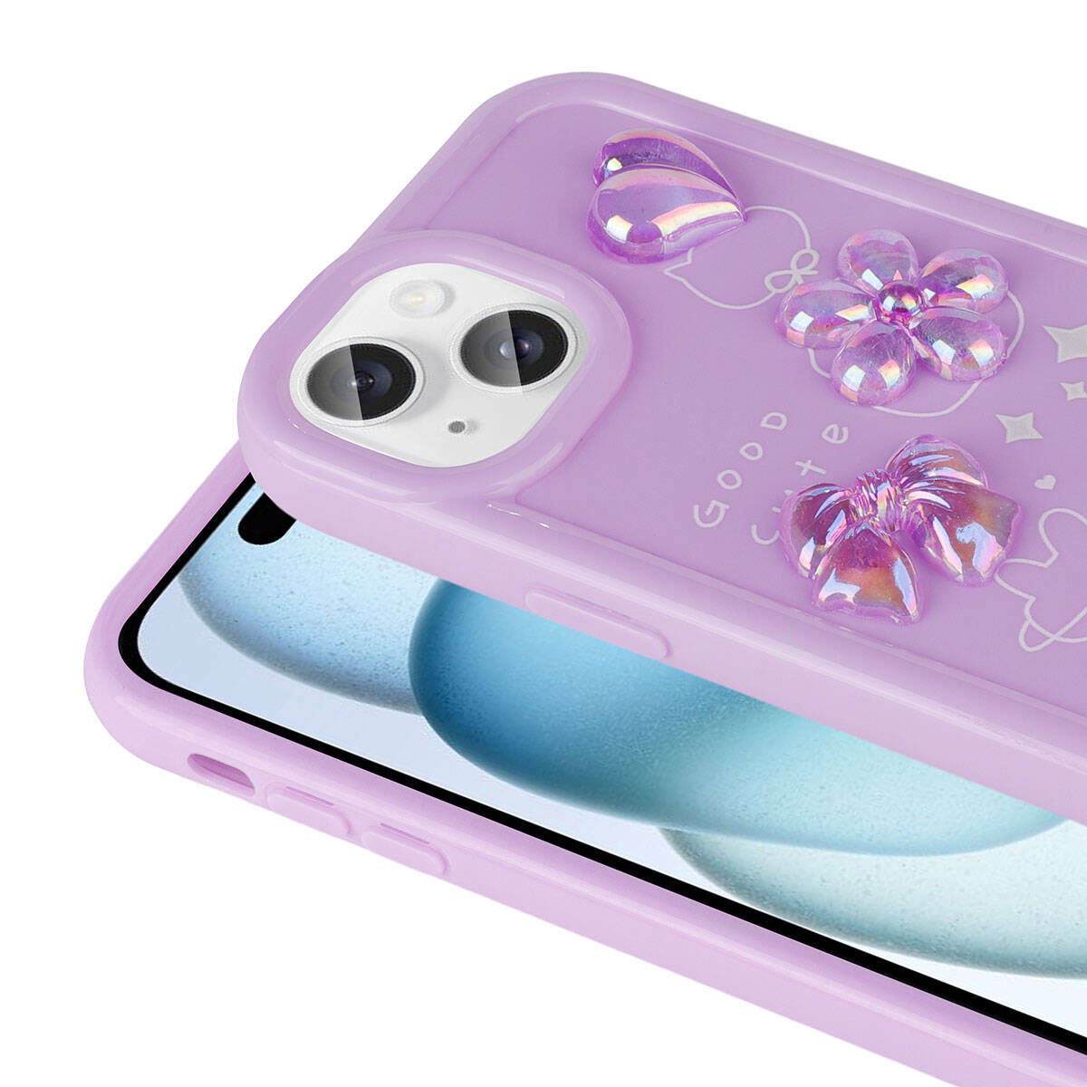 Apple iPhone 13 Kılıf Kabartma Figürlü Parlak Zore Toys Silikon Kapak Pembe