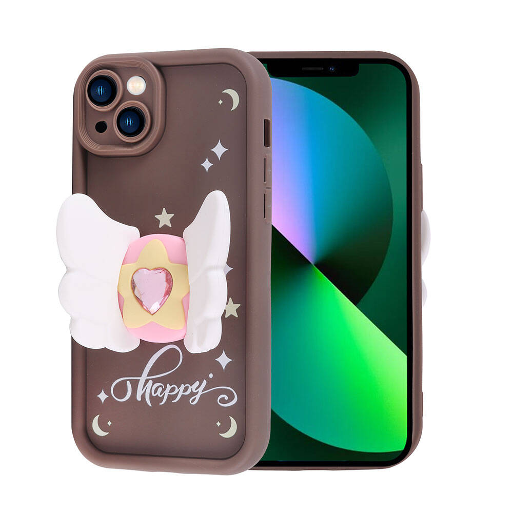 Apple iPhone 13 Kılıf Kamera Korumalı Figür Tasarımlı Zore Kapya Kapak Pembe Koyu