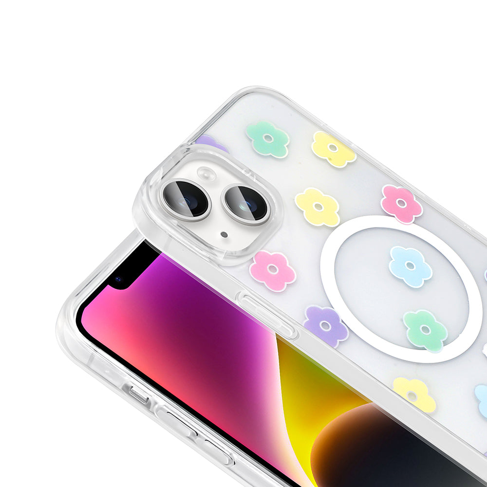 Apple iPhone 13 Kılıf M-Safe Şarj Özellikli Şeffaf Zore Folk Sert Kapak Sevimli Köpek