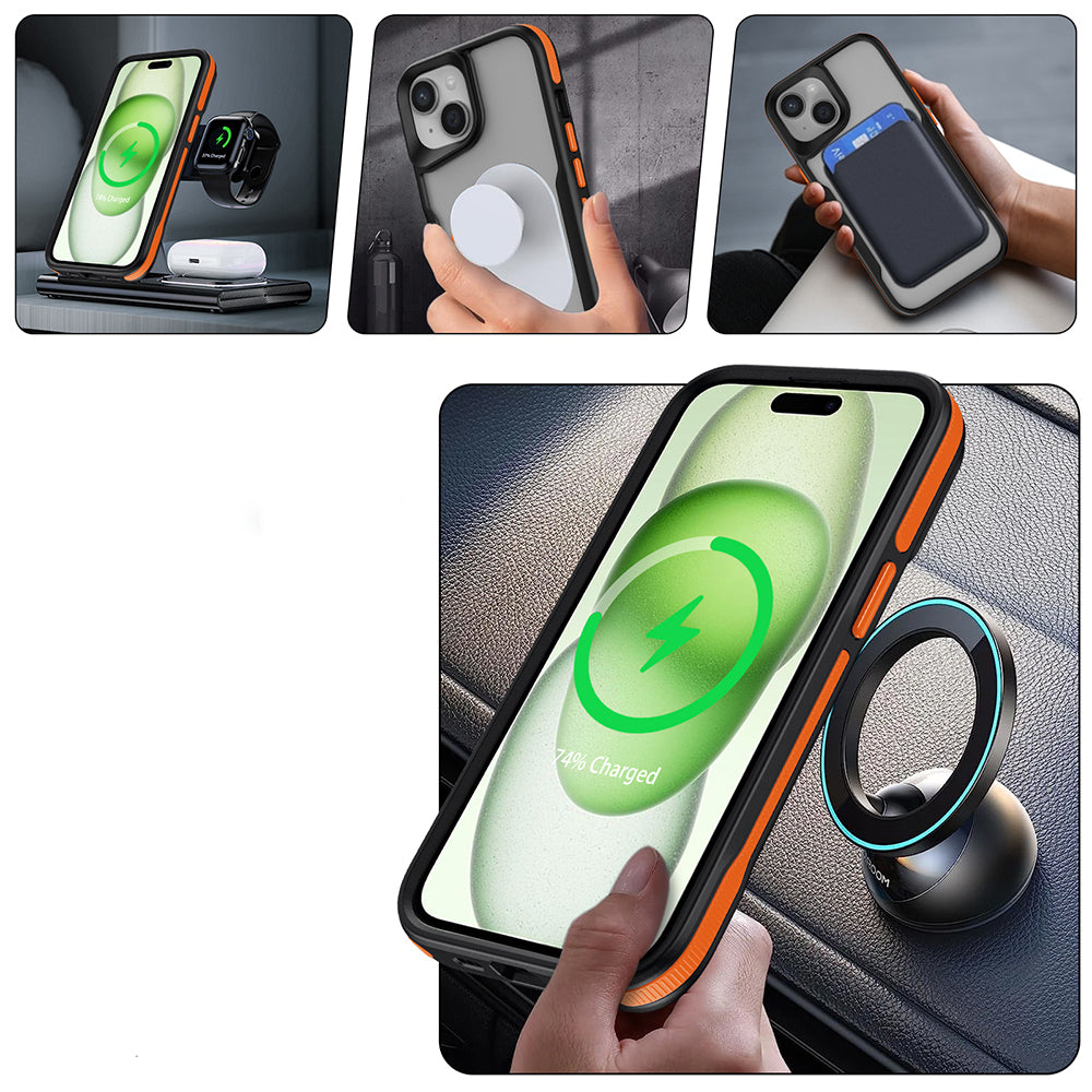 Apple iPhone 13 Kılıf Magsafe Şarj Özellikli Renkli Kenar Airbag Şeritli Zore Lamer Kapak Turuncu