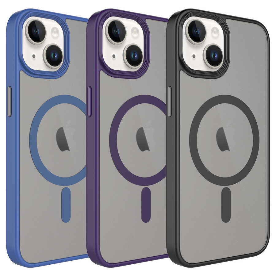 Apple iPhone 13 Kılıf Mat Arka Yüzey Wireless Şarj Özellikli Zore Flet Magsafe Kapak Gri