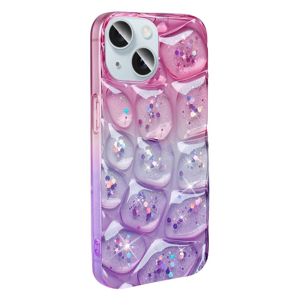 Apple iPhone 13 Kılıf Simli 3D Desenli Zore Hacar Kapak Pembe-Mor