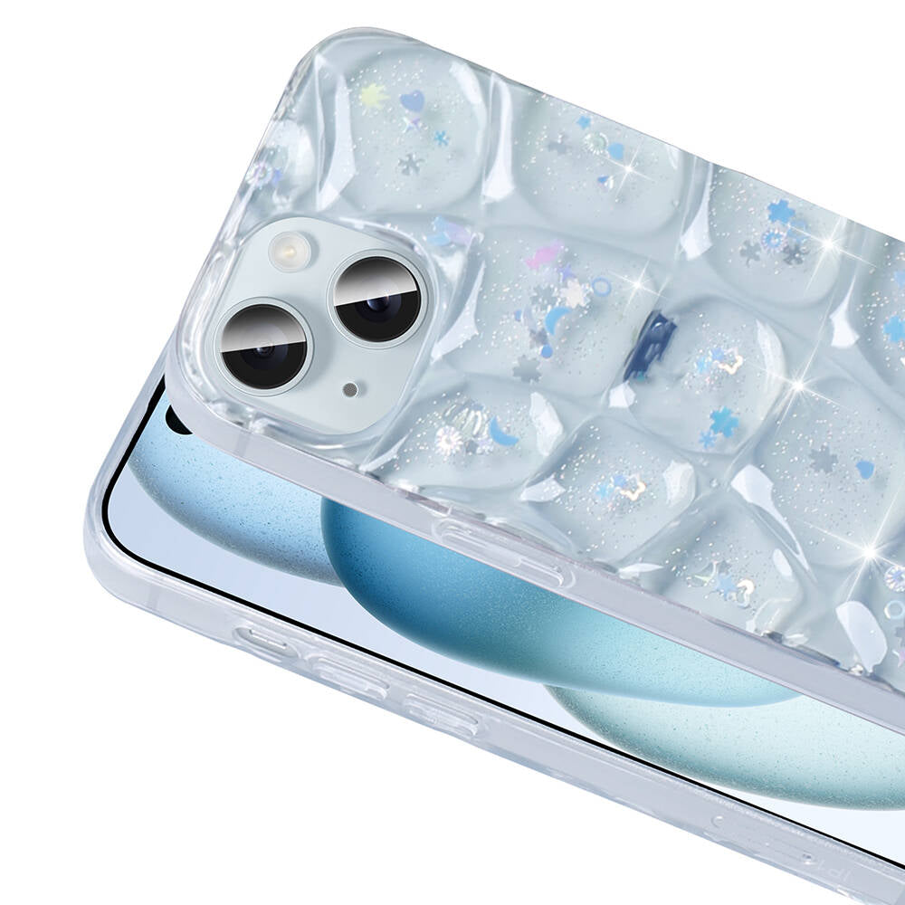 Apple iPhone 13 Kılıf Simli 3D Desenli Zore Hacar Kapak Pembe-Mavi