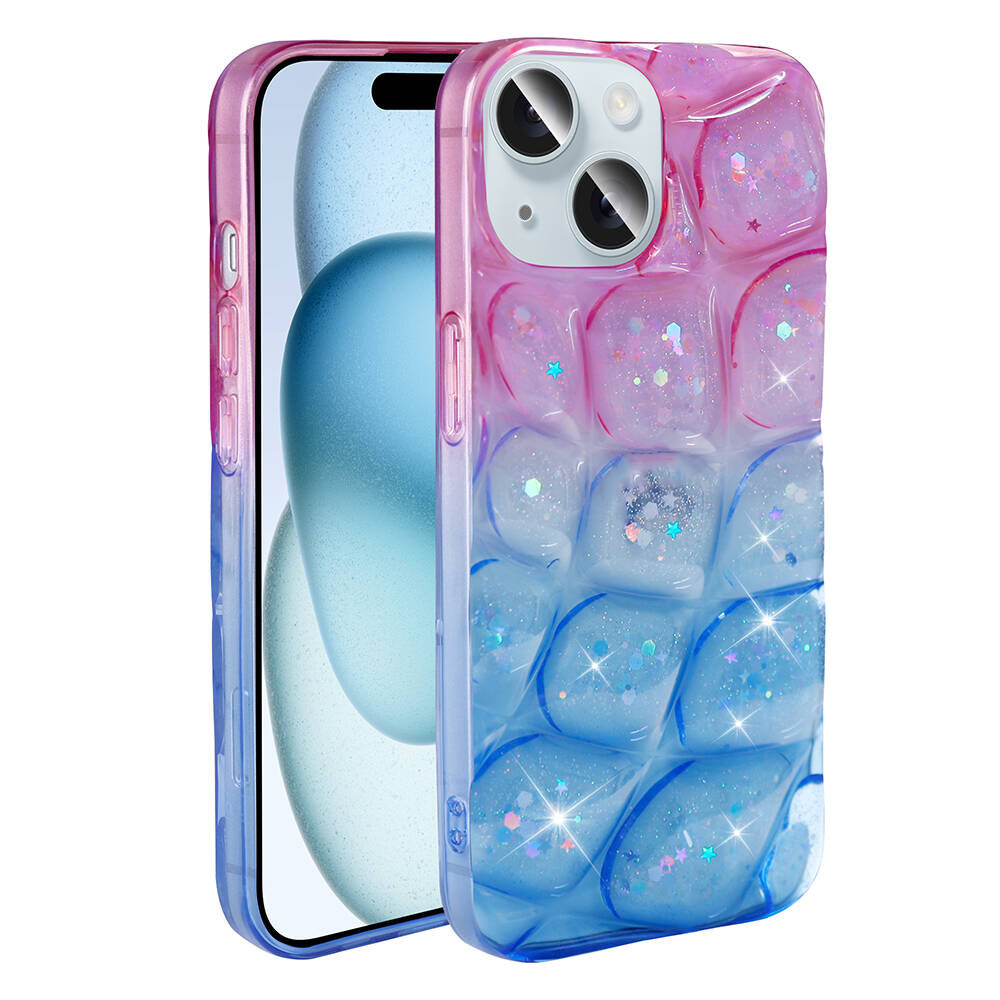 Apple iPhone 13 Kılıf Simli 3D Desenli Zore Hacar Kapak Mor-Mavi