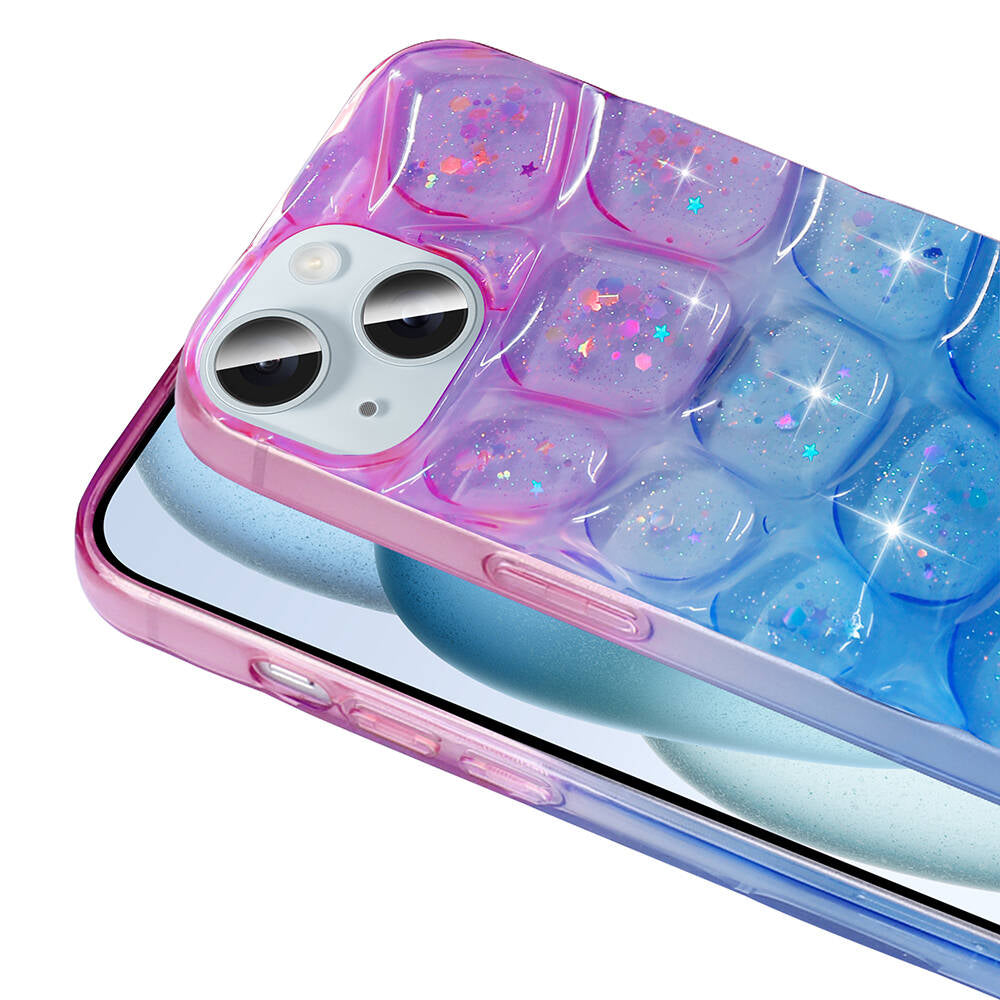 Apple iPhone 13 Kılıf Simli 3D Desenli Zore Hacar Kapak Pembe-Mor