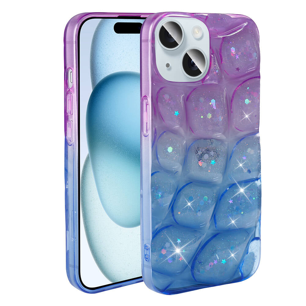 Apple iPhone 13 Kılıf Simli 3D Desenli Zore Hacar Kapak Mor-Mavi