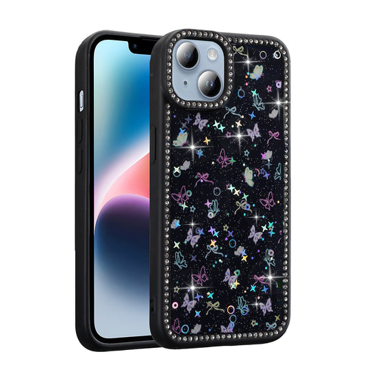 Apple iPhone 13 Kılıf Taşlı ve Simli Tasarım Zore Azra Kapak Siyah