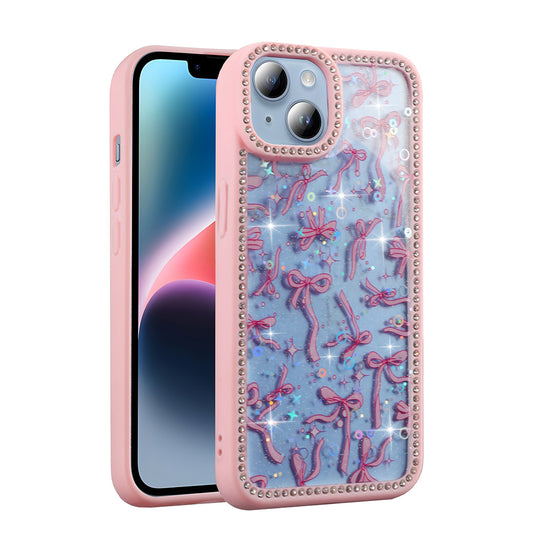 Apple iPhone 13 Kılıf Taşlı ve Simli Tasarım Zore Azra Kapak Pembe