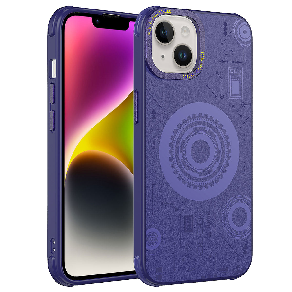 Apple iPhone 13 Kılıf Zore Wireless Şarj Özellikli Desenli Hot Kapak Lacivert