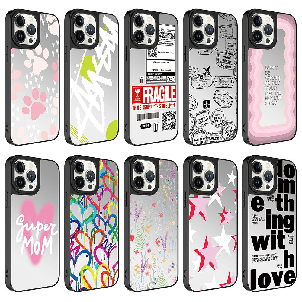 Apple iPhone 13 Pro Kılıf Aynalı Desenli Kamera Korumalı Parlak Zore Mirror Kapak Love