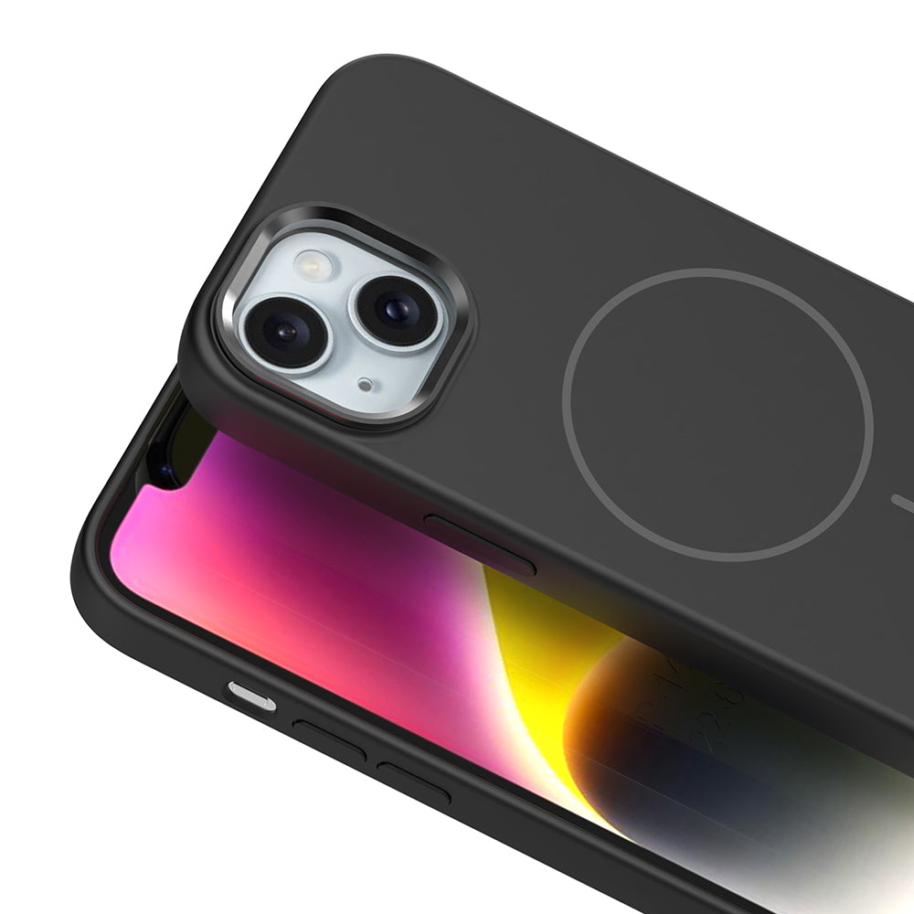 Apple iPhone 14 Kılıf M-Safe Şarj Özellikli Metal Kamera Çerçeveli Zore Edi Silikon Kapak Kahverengi