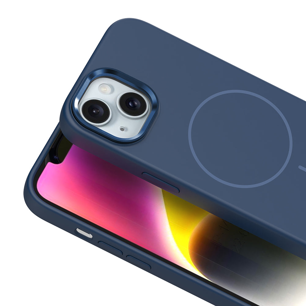 Apple iPhone 14 Kılıf M-Safe Şarj Özellikli Metal Kamera Çerçeveli Zore Edi Silikon Kapak Kahverengi