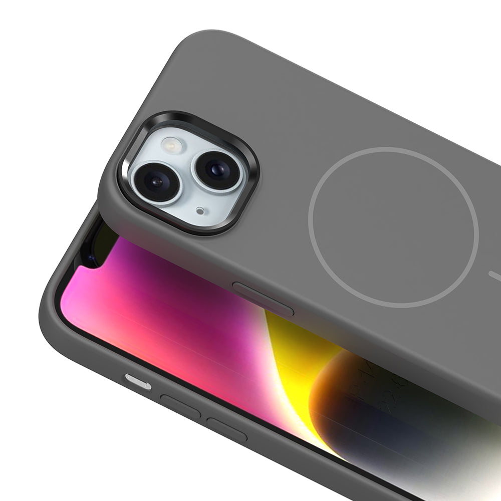Apple iPhone 14 Kılıf M-Safe Şarj Özellikli Metal Kamera Çerçeveli Zore Edi Silikon Kapak Kahverengi
