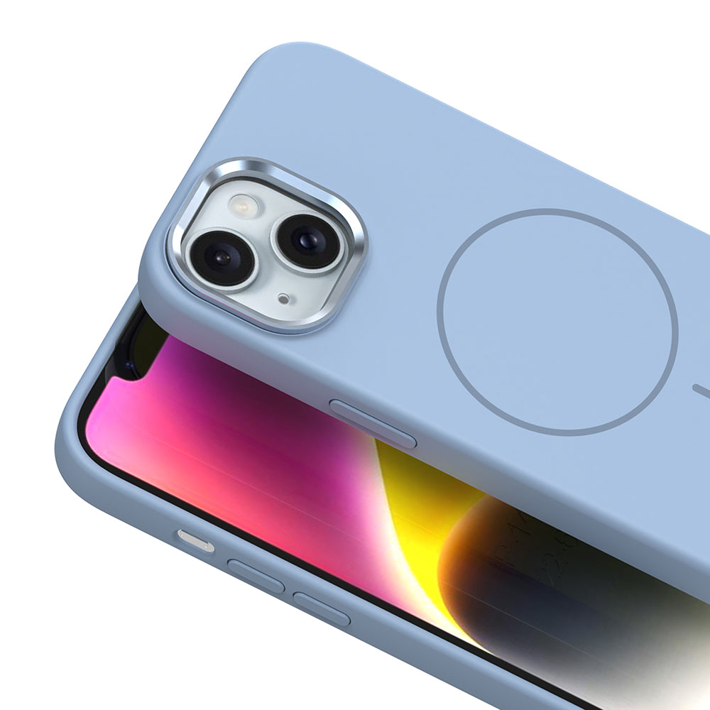 Apple iPhone 14 Kılıf M-Safe Şarj Özellikli Metal Kamera Çerçeveli Zore Edi Silikon Kapak Lacivert