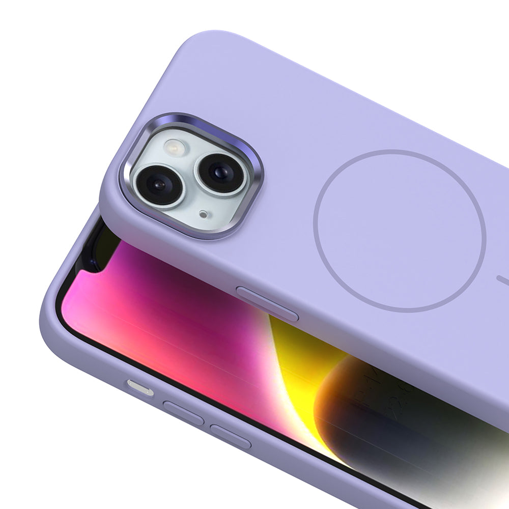 Apple iPhone 14 Kılıf M-Safe Şarj Özellikli Metal Kamera Çerçeveli Zore Edi Silikon Kapak Lacivert