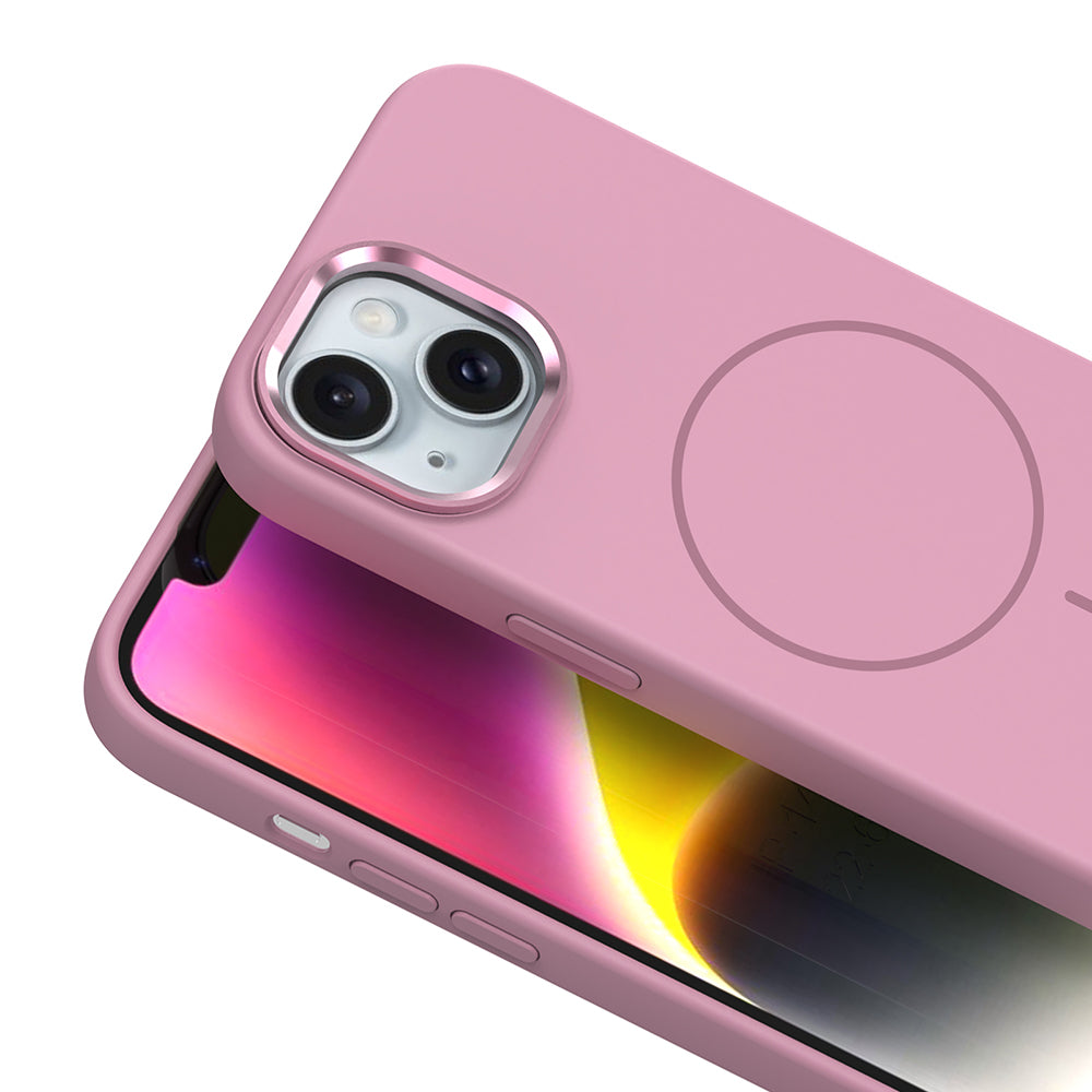 Apple iPhone 14 Kılıf M-Safe Şarj Özellikli Metal Kamera Çerçeveli Zore Edi Silikon Kapak Kahverengi