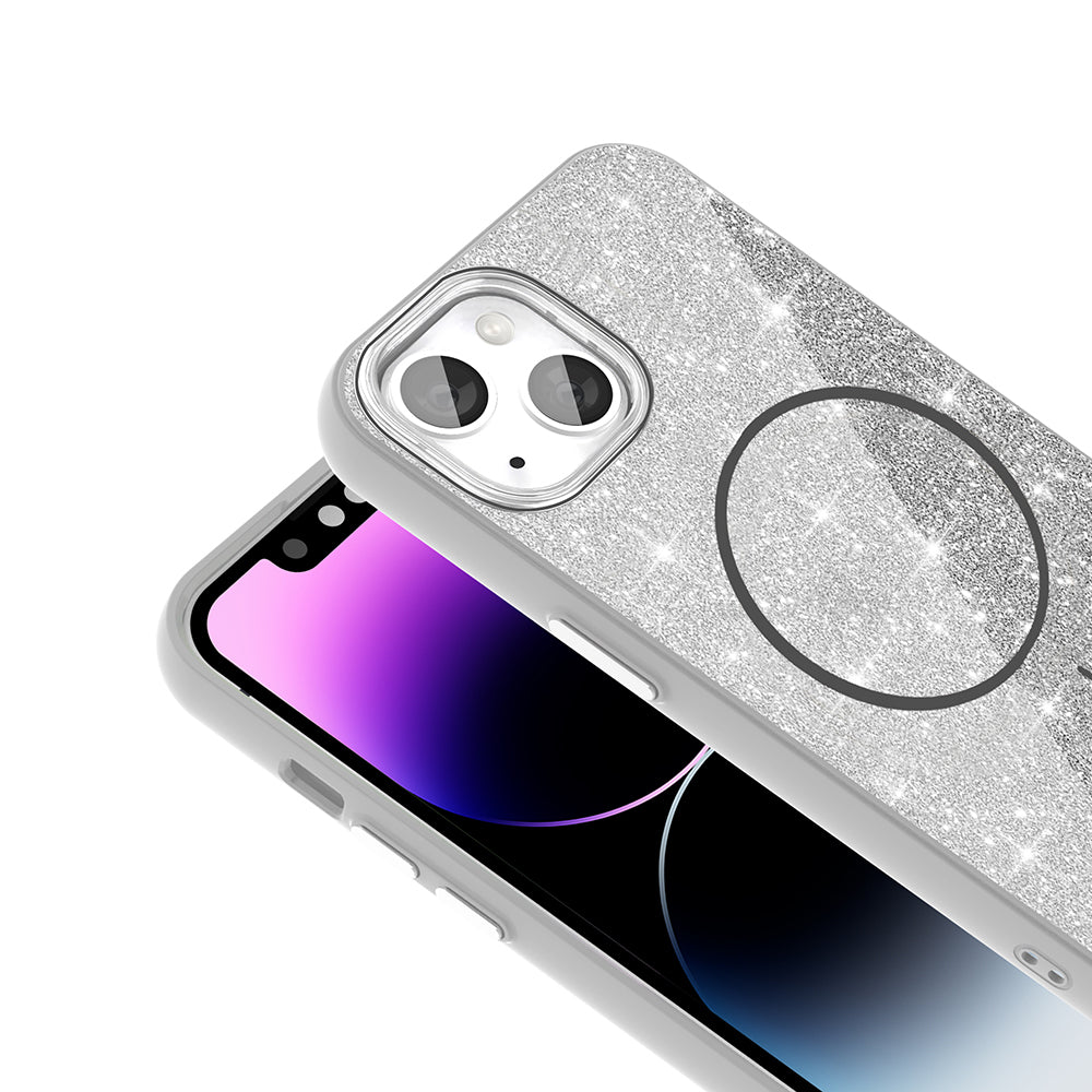 Apple iPhone 14 Kılıf Magsafe Şarj Özellikli Parlayan Simli Zore Okso Kapak Siyah