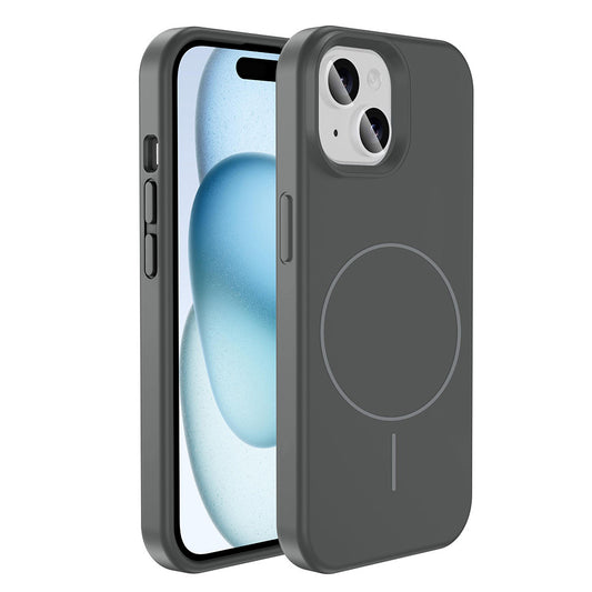 Apple iPhone 14 Kılıf M-safe Şarj Özellikli Sıvı Teknolojili Silinebilir Sert Zore Kivi Kapak Titanyum-Gri