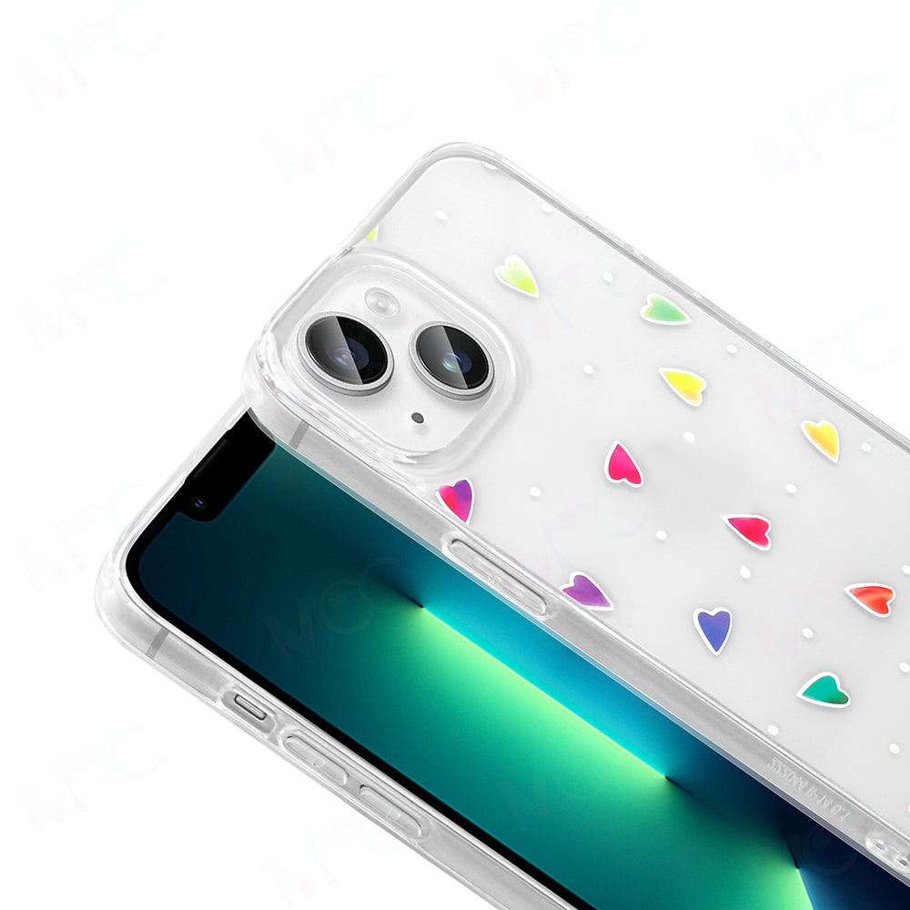 Apple iPhone 14 Kılıf Şeffaf Figürlü Zore Folk Sert Kapak Kalp