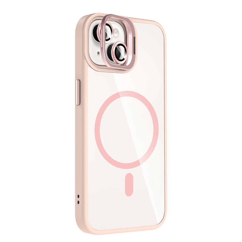 Apple iPhone 14 Kılıf Standlı ve Kamera Lens Hediyeli M-Safe Şarj Özellikli Zore Etro Kapak Desert Titanyum