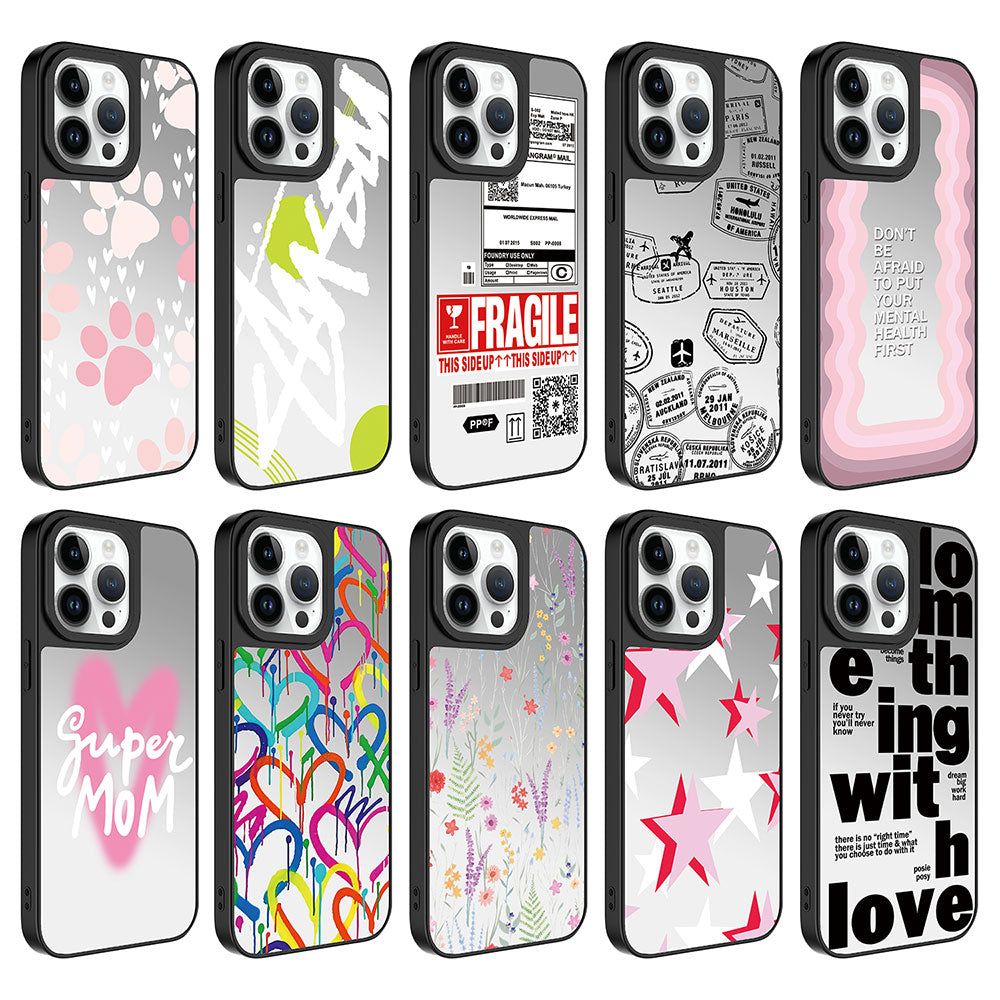 Apple iPhone 14 Pro Kılıf Aynalı Desenli Kamera Korumalı Parlak Zore Mirror Kapak Love