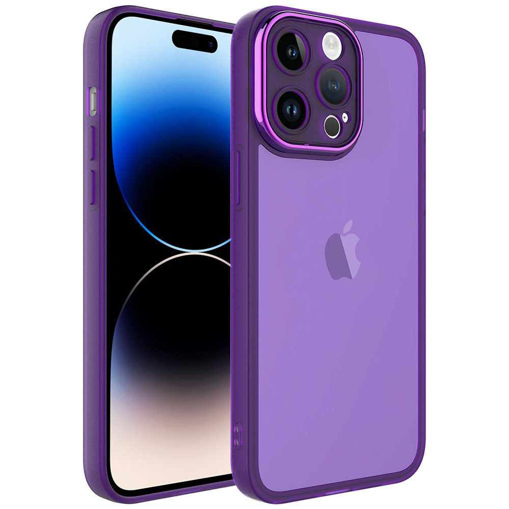 Apple iPhone 14 Pro Kılıf Kamera Korumalı Transparan Zore Post Kapak Derin Mor