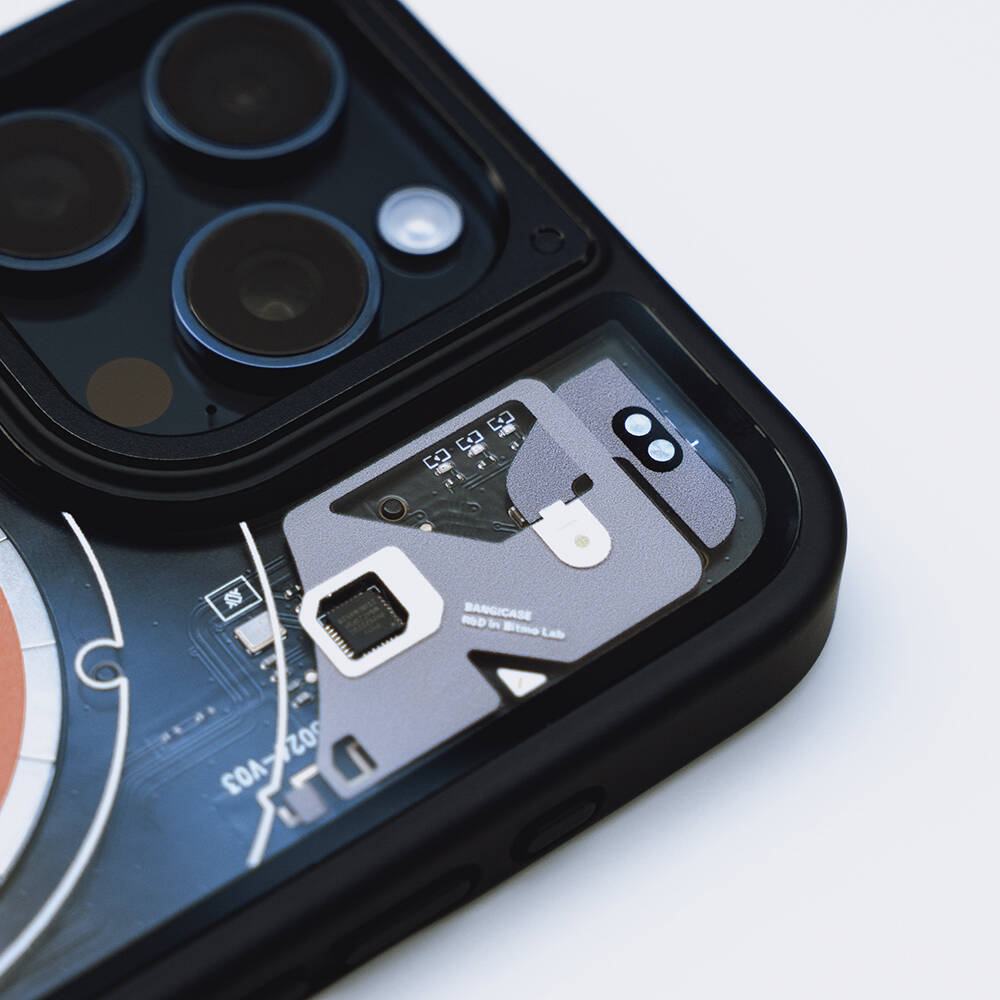 Apple iPhone 14 Pro Kılıf Özelleştirilebilir 3 Fonksiyonlu Bluetooth Bağlantılı Bitmo Lab Bangcase Akıllı Magsafe Kapak Siyah