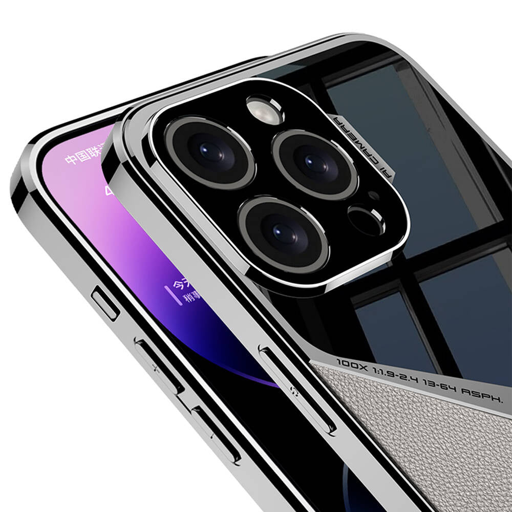 Apple iPhone 14 Pro Kılıf Ultra İnce Kamera Korumalı PC + Deri Arka Yüzey Zore X-Pro Kapak Siyah