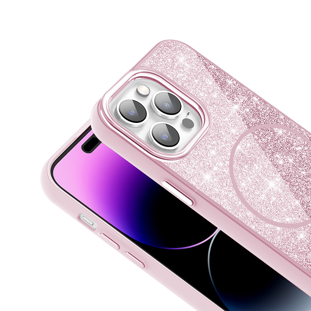 Apple iPhone 14 Pro Max Kılıf Magsafe Şarj Özellikli Parlayan Simli Zore Okso Kapak Siyah