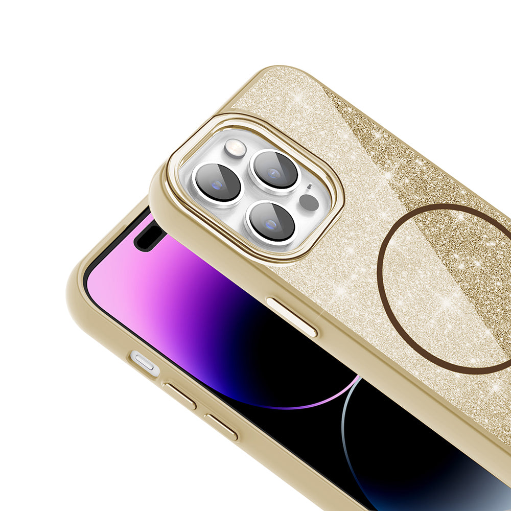 Apple iPhone 14 Pro Max Kılıf Magsafe Şarj Özellikli Parlayan Simli Zore Okso Kapak Siyah
