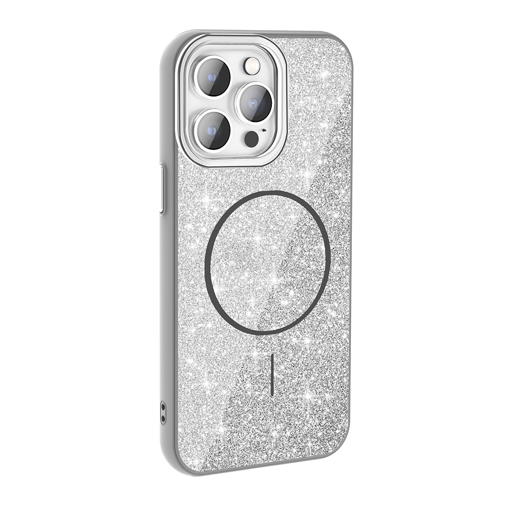 Apple iPhone 14 Pro Max Kılıf Magsafe Şarj Özellikli Parlayan Simli Zore Okso Kapak Siyah