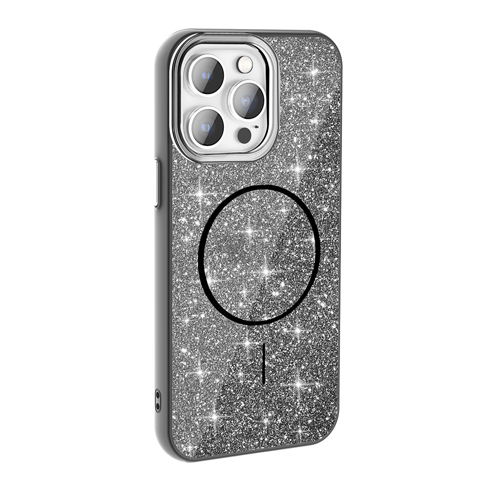 Apple iPhone 14 Pro Max Kılıf Magsafe Şarj Özellikli Parlayan Simli Zore Okso Kapak Gold