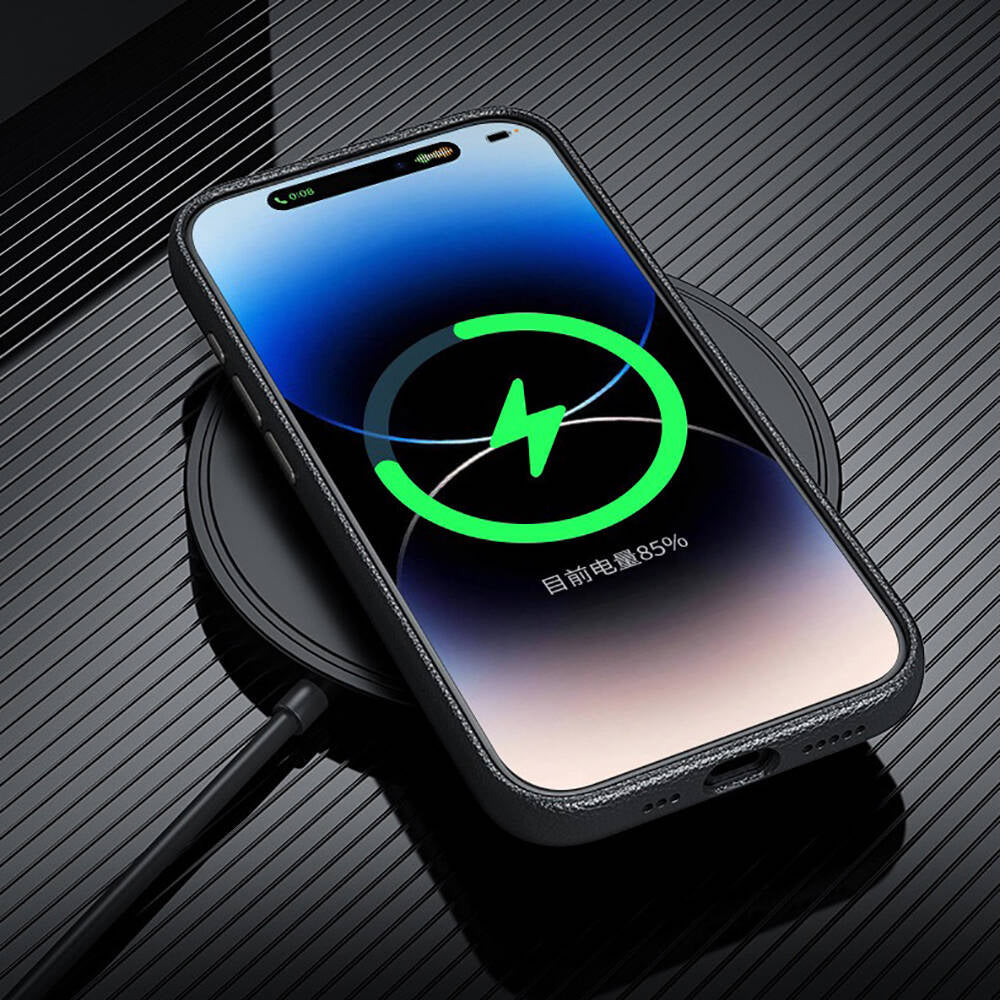 Apple iPhone 14 Pro Max Kılıf Magsafe Şarj Özellikli PU Deri Zore Adora Kapak Koyu Gri
