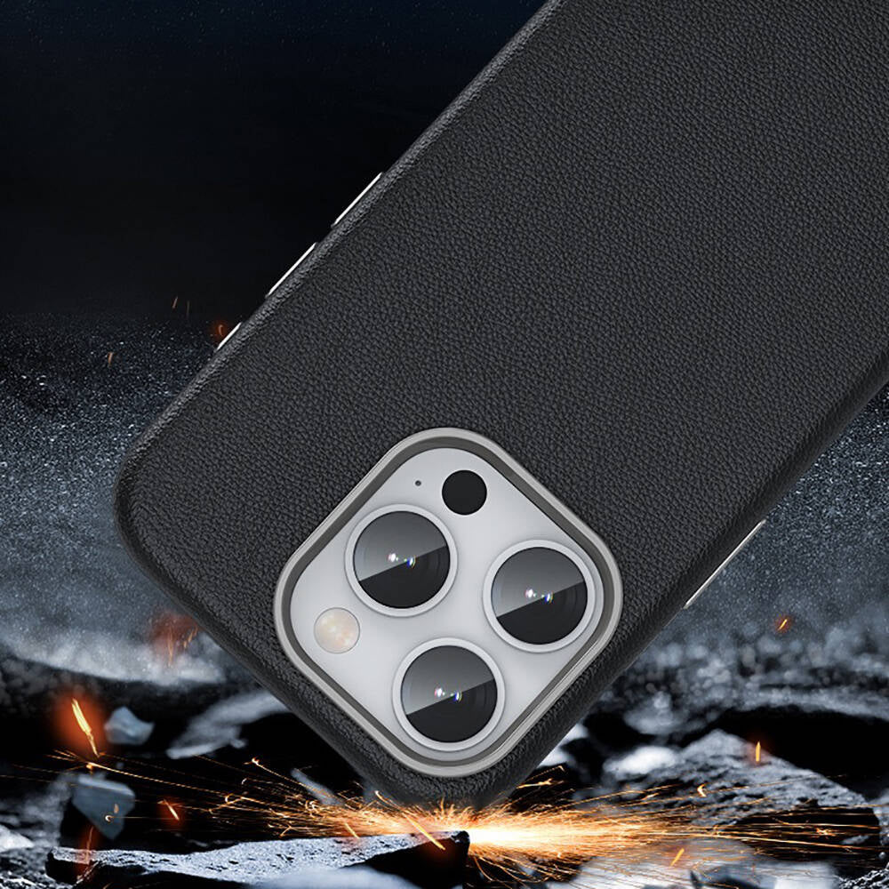Apple iPhone 14 Pro Max Kılıf Magsafe Şarj Özellikli PU Deri Zore Adora Kapak Koyu Gri