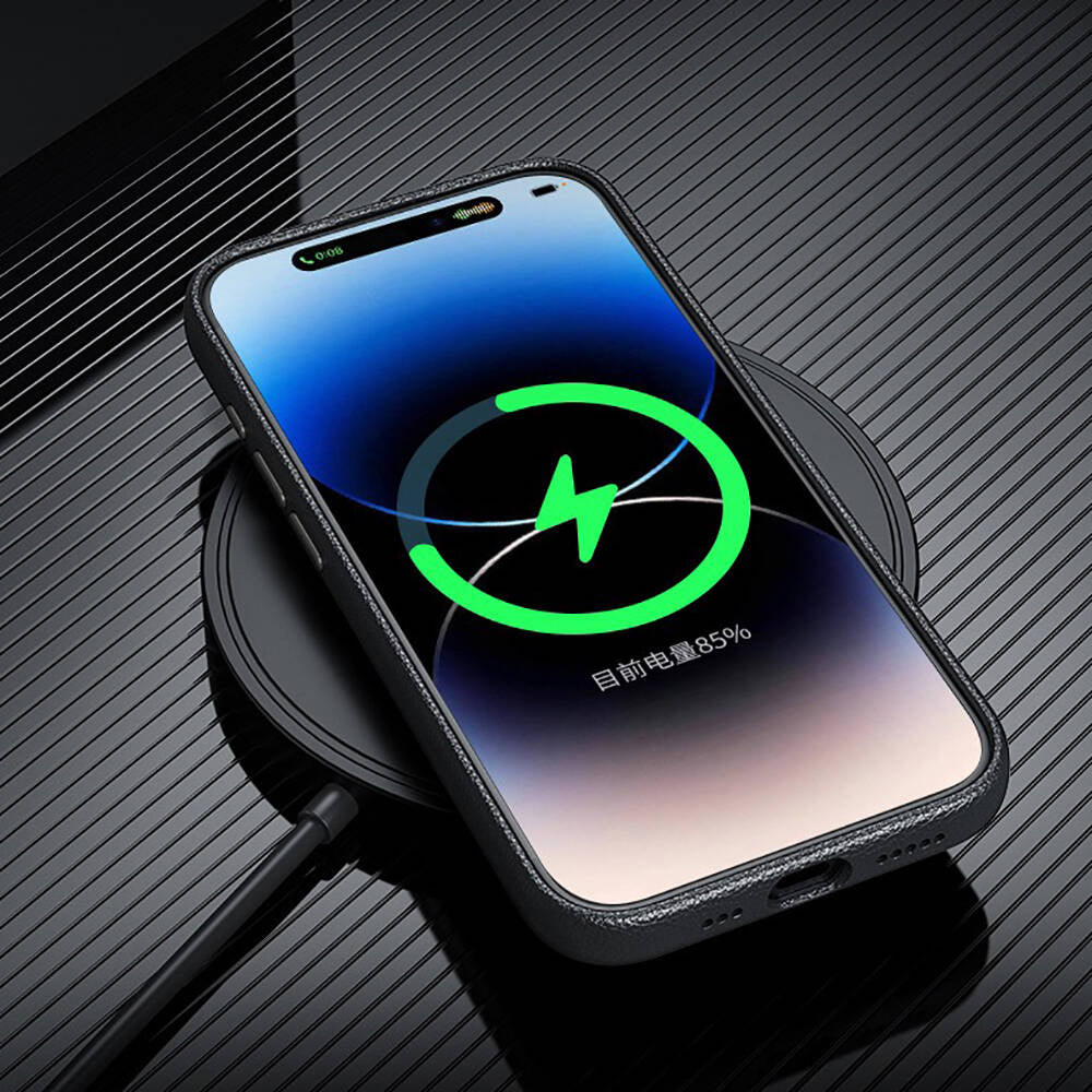 Apple iPhone 14 Pro Max Kılıf Magsafe Şarj Özellikli PU Deri Zore Adora Kapak Koyu Gri