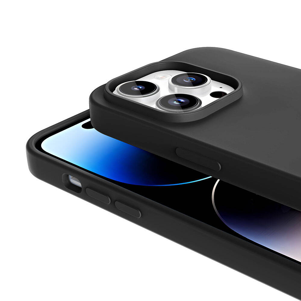 Apple iPhone 14 Pro Max Kılıf Magsafe Şarj Özellikli Sıvı Teknolojili Silinebilir Sert Zore Kivi Kapak Siyah