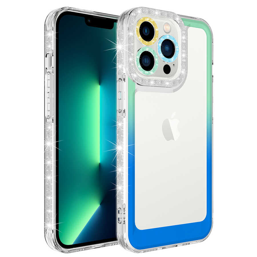 Apple iPhone 14 Pro Max Kılıf Simli ve Renk Geçiş Tasarımlı Lens Korumalı Zore Park Kapak