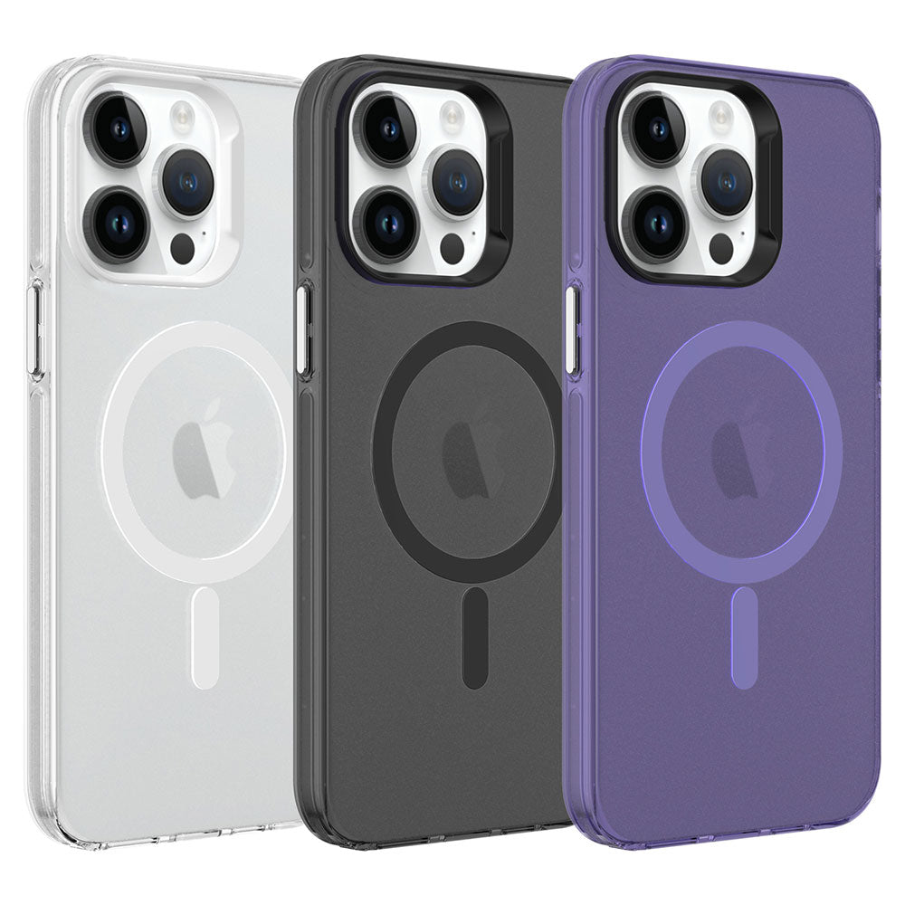 Apple iPhone 14 Pro Max Kılıf Zore Magsafe Şarj Özellikli Buzlu Transparan C-Pro Sert Kapak Renksiz