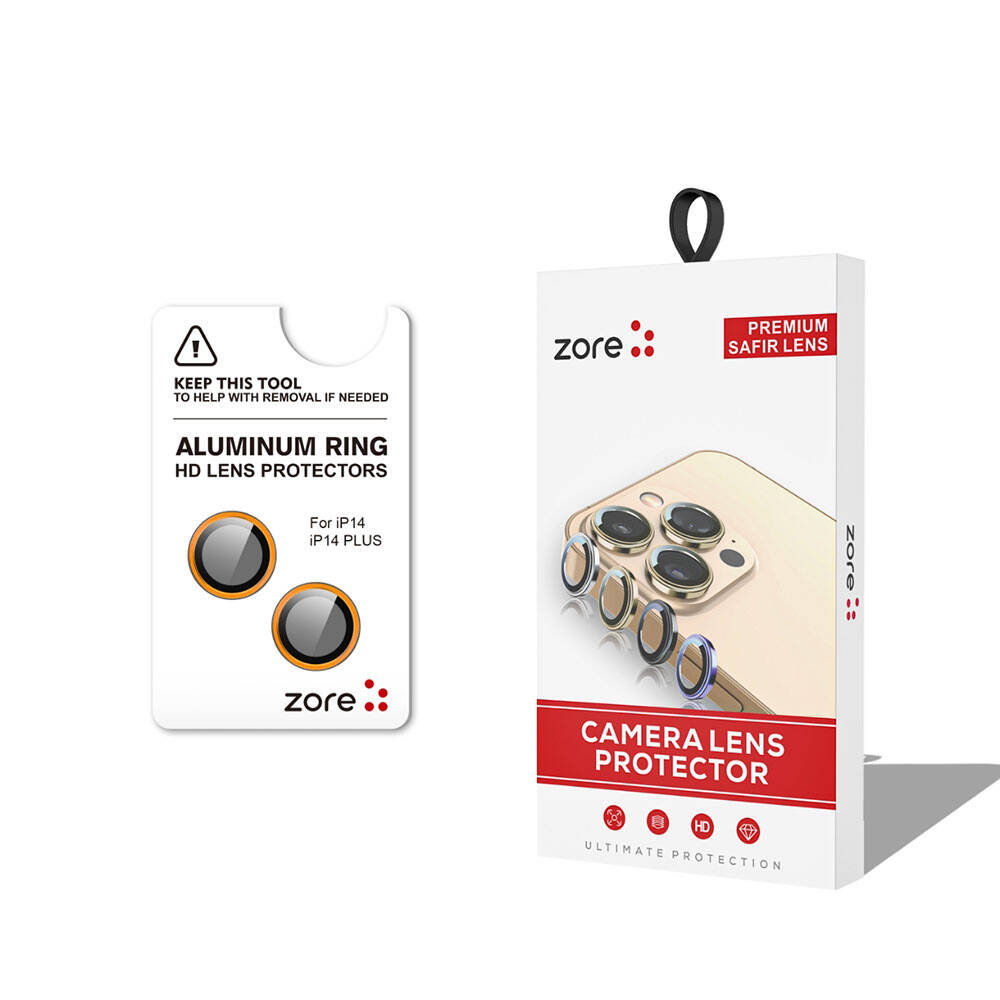 Apple iPhone 14 Zore CL-12 Premium Safir Parmak İzi Bırakmayan Anti-Reflective Kamera Lens Koruyucu Gold