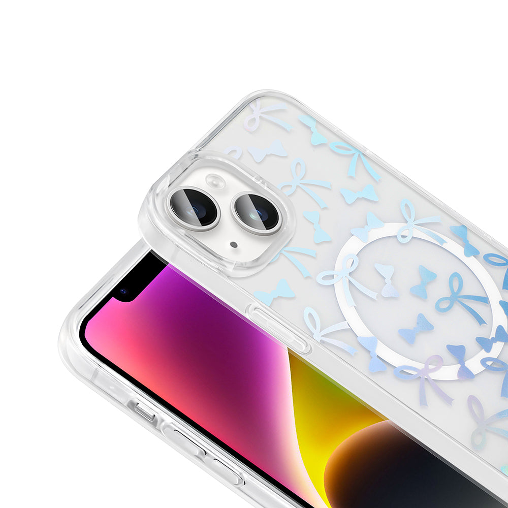 Apple iPhone 15 Kılıf M-Safe Şarj Özellikli Şeffaf Zore Folk Sert Kapak Fiyonk