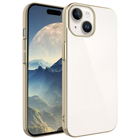 Apple iPhone 15 Kılıf Sert PC Renkli Çerçeveli Zore Riksos Kapak Gold