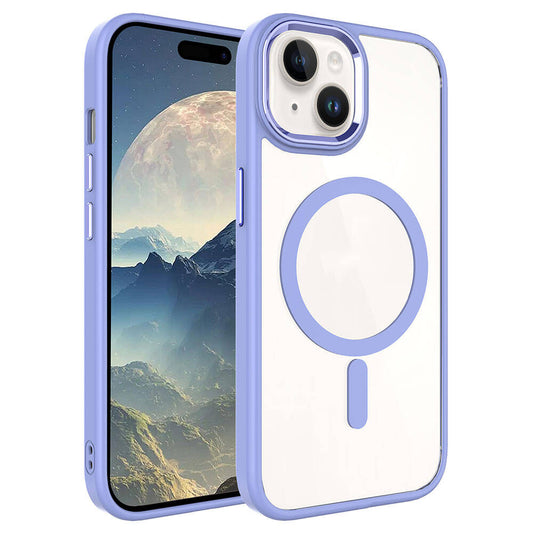Apple iPhone 15 Plus Kılıf Wireless Şarj Özellikli Zore Krom Magsafe Silikon Kapak Lila