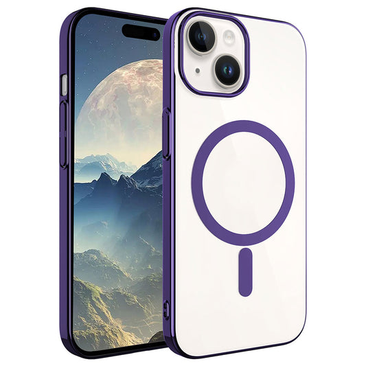 Apple iPhone 15 Plus Kılıf Zore Wireless Şarj Özellikli Pixel Magsafe Kapak Derin Mor