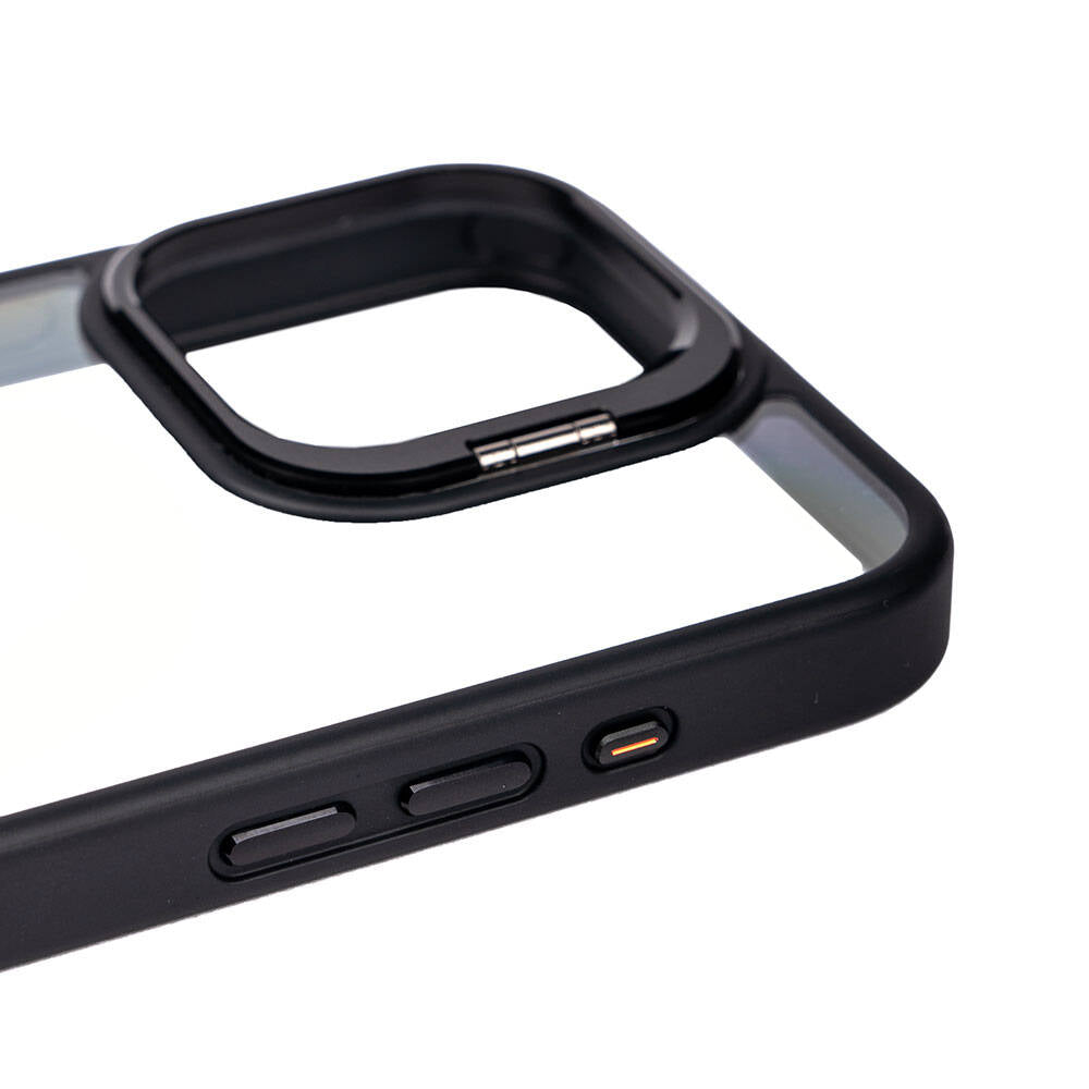 Apple iPhone 15 Pro Kılıf Kamera Lens Korumalı Standlı Zore Klon Lensli Kapak Siyah