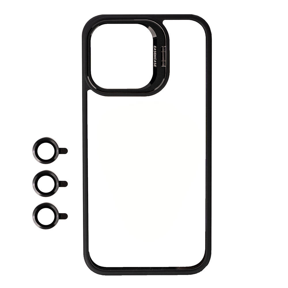 Apple iPhone 15 Pro Kılıf Kamera Lens Korumalı Standlı Zore Klon Lensli Kapak Siyah