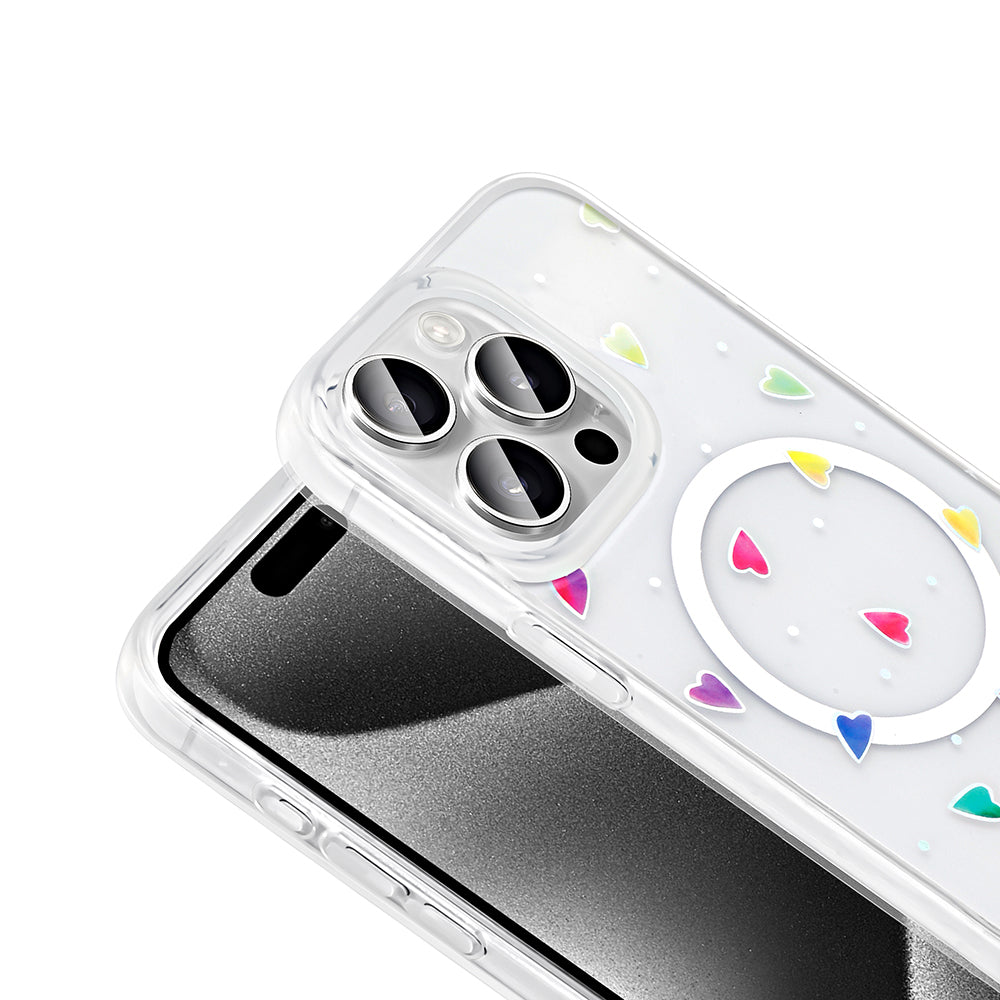 Apple iPhone 15 Pro Kılıf M-Safe Şarj Özellikli Şeffaf Zore Folk Sert Kapak Fiyonk