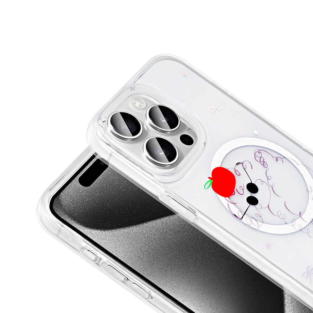 Apple iPhone 15 Pro Kılıf M-Safe Şarj Özellikli Şeffaf Zore Folk Sert Kapak Sevimli Köpek