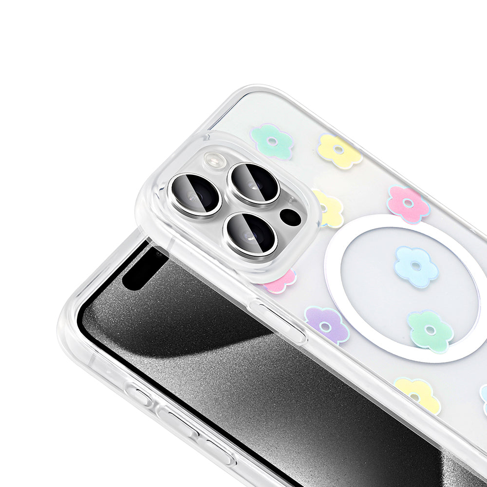 Apple iPhone 15 Pro Kılıf M-Safe Şarj Özellikli Şeffaf Zore Folk Sert Kapak Fiyonk