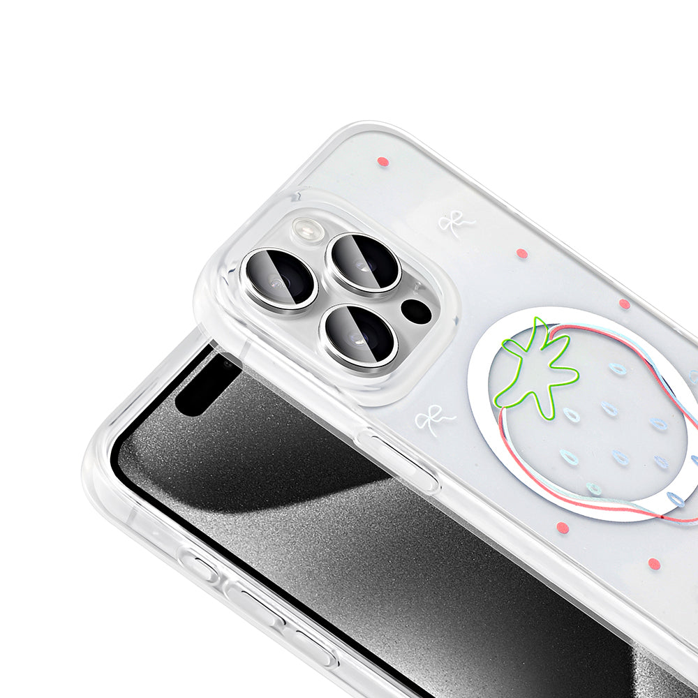 Apple iPhone 15 Pro Kılıf M-Safe Şarj Özellikli Şeffaf Zore Folk Sert Kapak Fiyonk