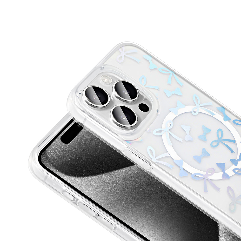 Apple iPhone 15 Pro Kılıf M-Safe Şarj Özellikli Şeffaf Zore Folk Sert Kapak Fiyonk